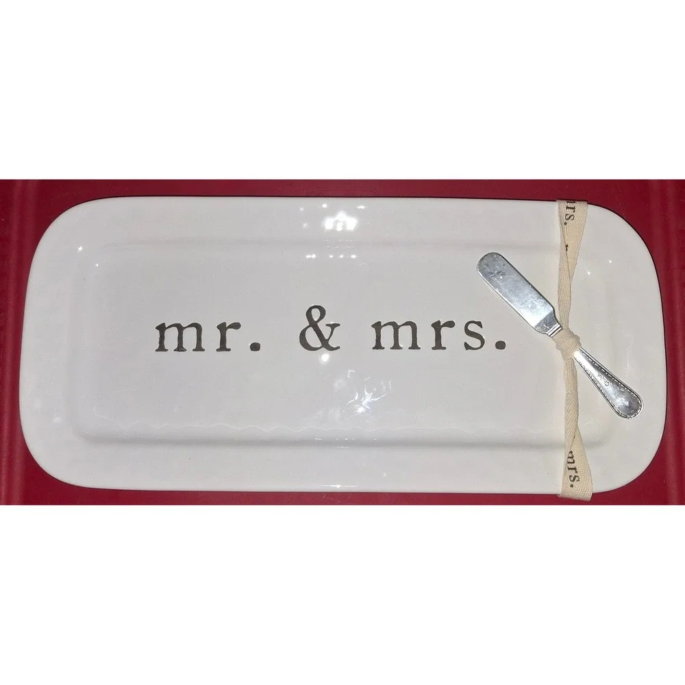 Mud Pie Mr Mrs Ceramic‎ Serving Tray with Spreader Wedding Bridal Shower Gift